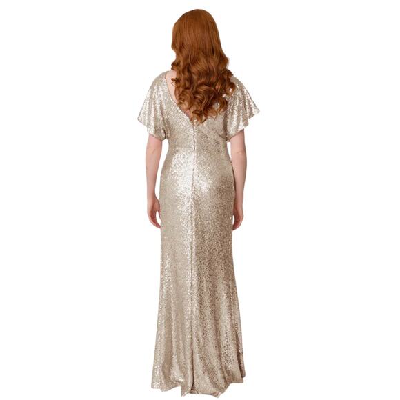Revelry Gwen Sequin Gown Dress Champagne Gold 202 Size 10 Bridesmaid Elegant - Picture 3 of 16